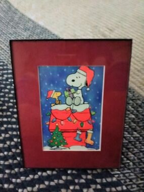 Woodstock And Snoopy Framed Christmas Print Roughly 10 X 8